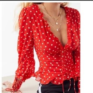 FINDERS Keepers Polka Dot Red Rosie Top Blouse Size 4